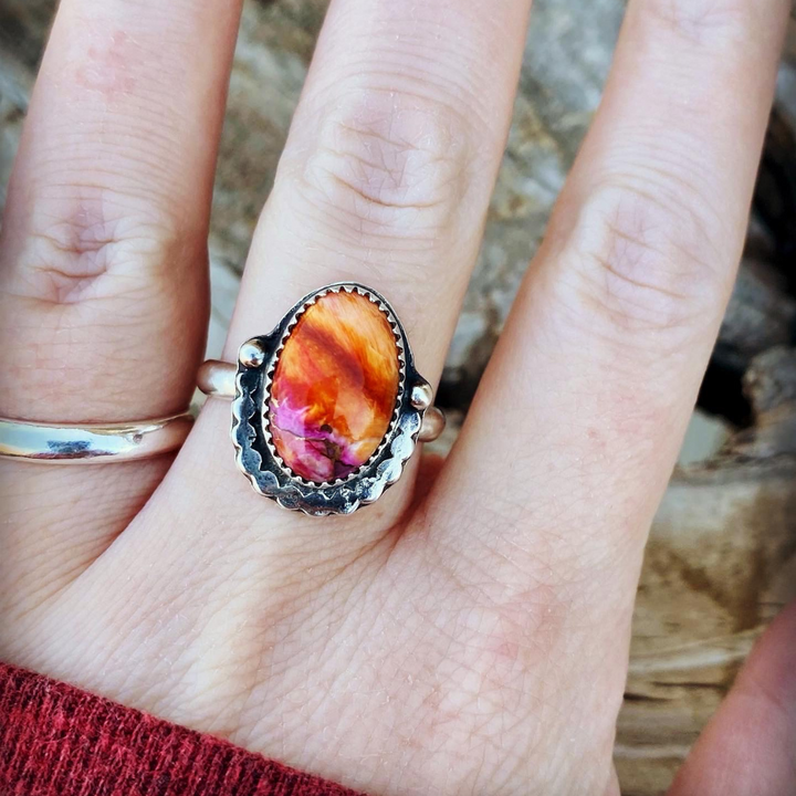 "Sunset" // Pink Starburst Ring // Size 7.5