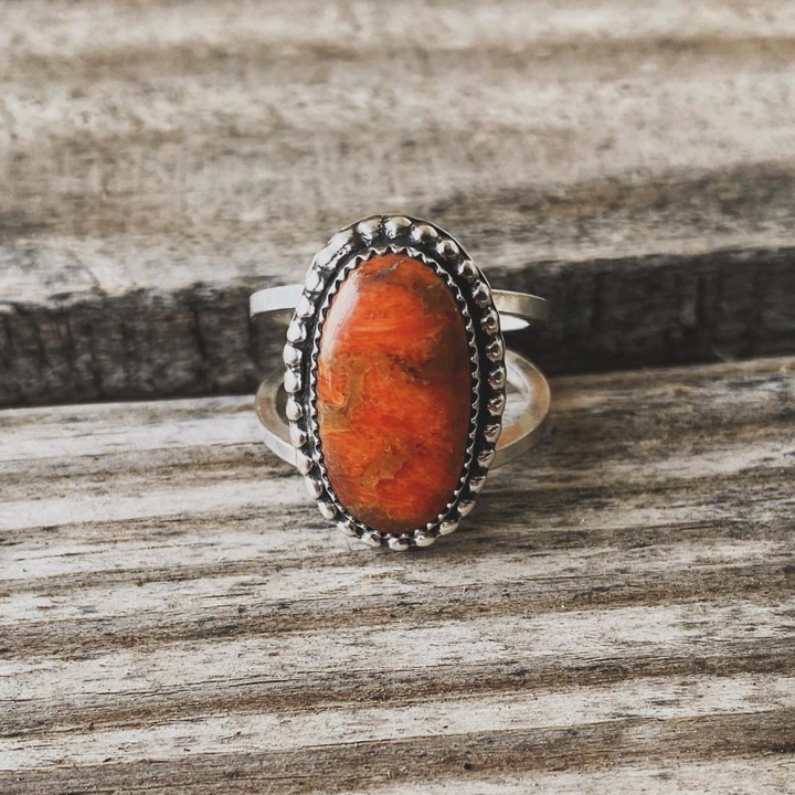 "Okie State" Coral Ring // Size 7.5