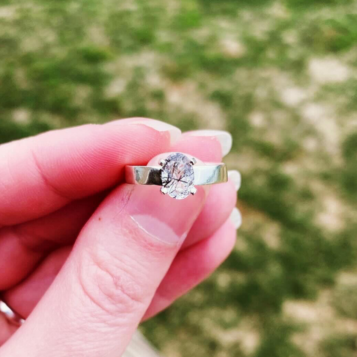 Black Rutile Quartz Ring // Size 4.5