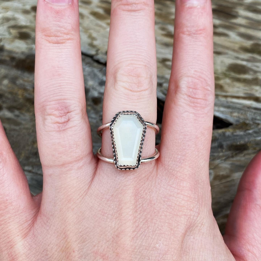 "Spooky" // White Moonstone Ring // Size 6.5