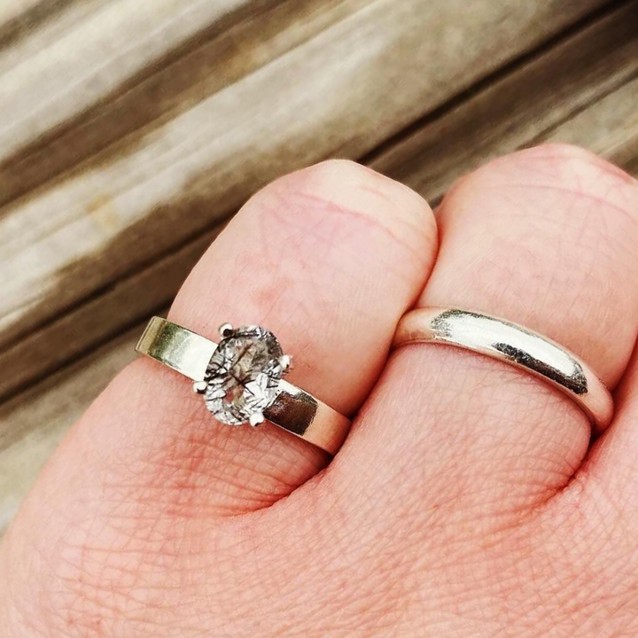 Black Rutile Quartz Ring // Size 4.5