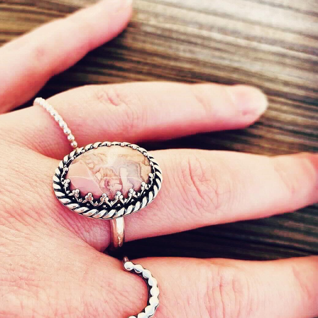 Pink Lace Agate Ring // Size 8