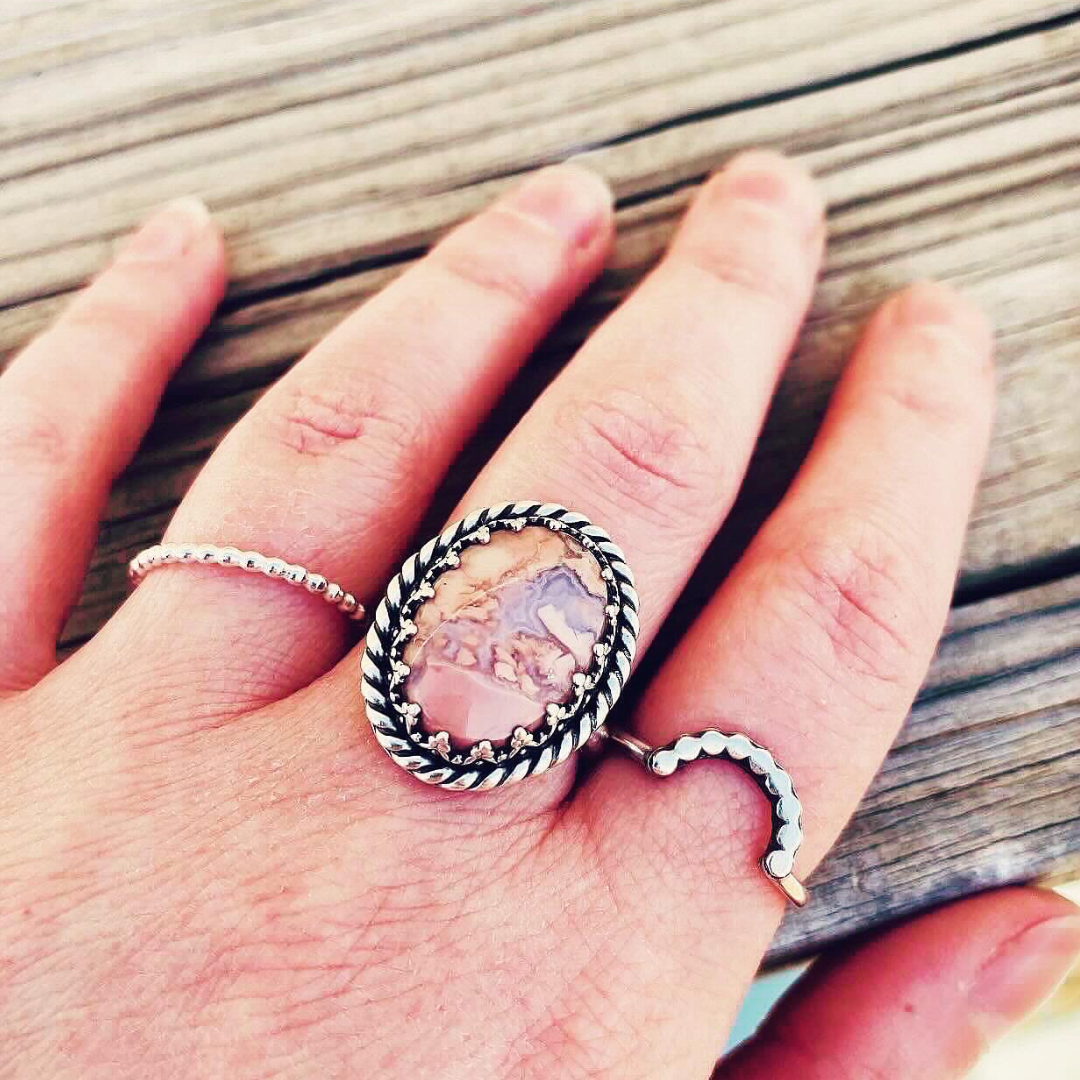 Pink Lace Agate Ring // Size 8