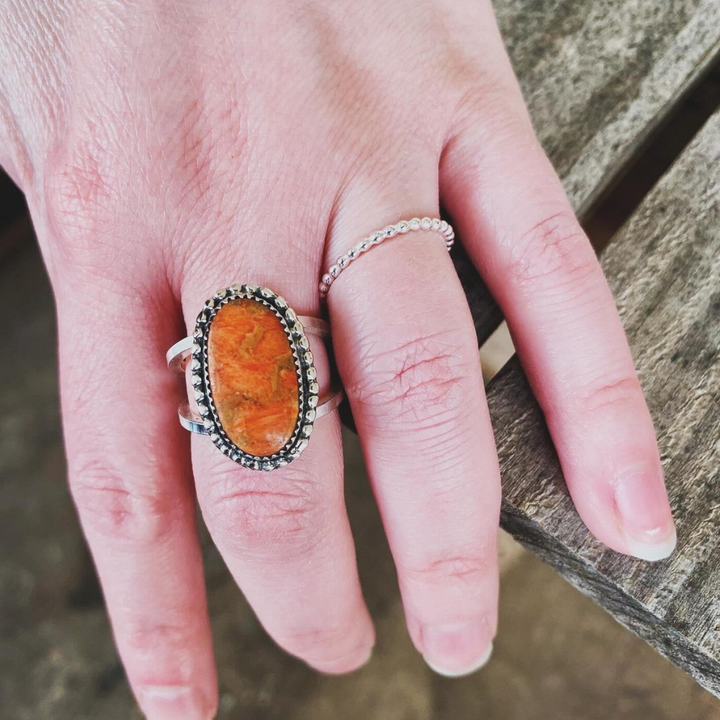 "Okie State" Coral Ring // Size 7.5