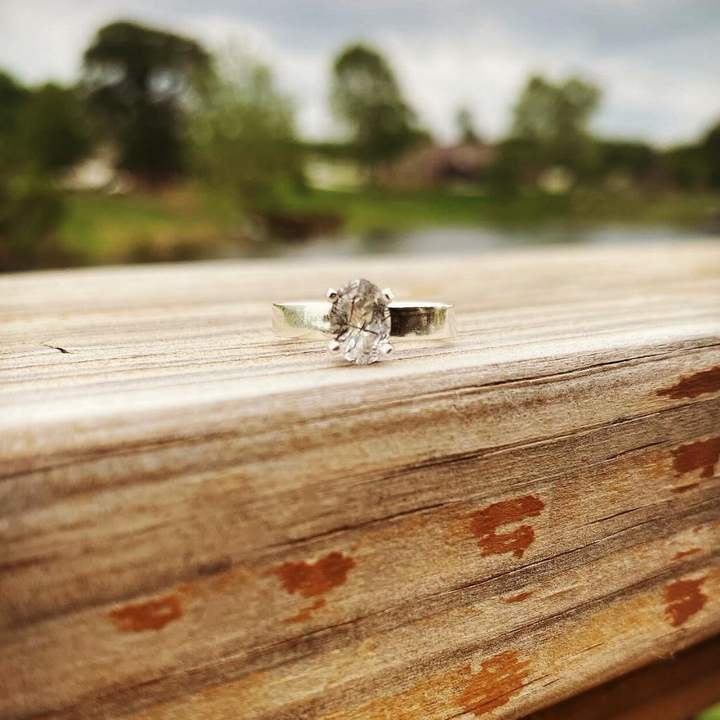 Black Rutile Quartz Ring // Size 4.5